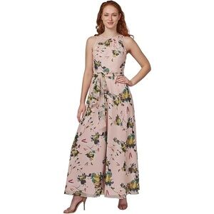 Adrianna Papell Sleeveless Floral Jumpsuit Pink and Green